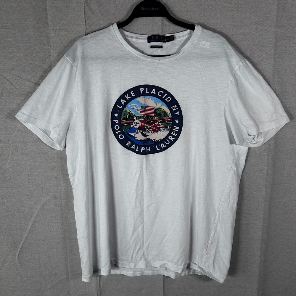 Polo Ralph Lauren Lake Placid NY Seaplane Graphic T-Shirt White Mens XL Slim Fit